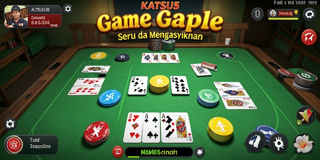Screenshot KATSU5 menampilkan serunya permainan Gaple dengan teman-teman.