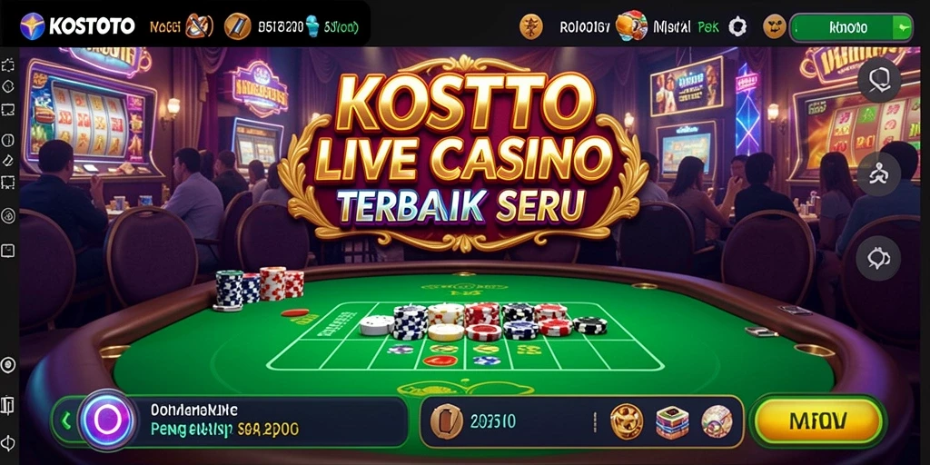 Screenshot gameplay KOSTOTO menunjukkan dealer live dan suasana kasino yang mendebarkan.