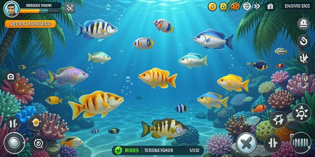 Tampilan screenshot gameplay RI889 yang menampilkan aksi menembak ikan.