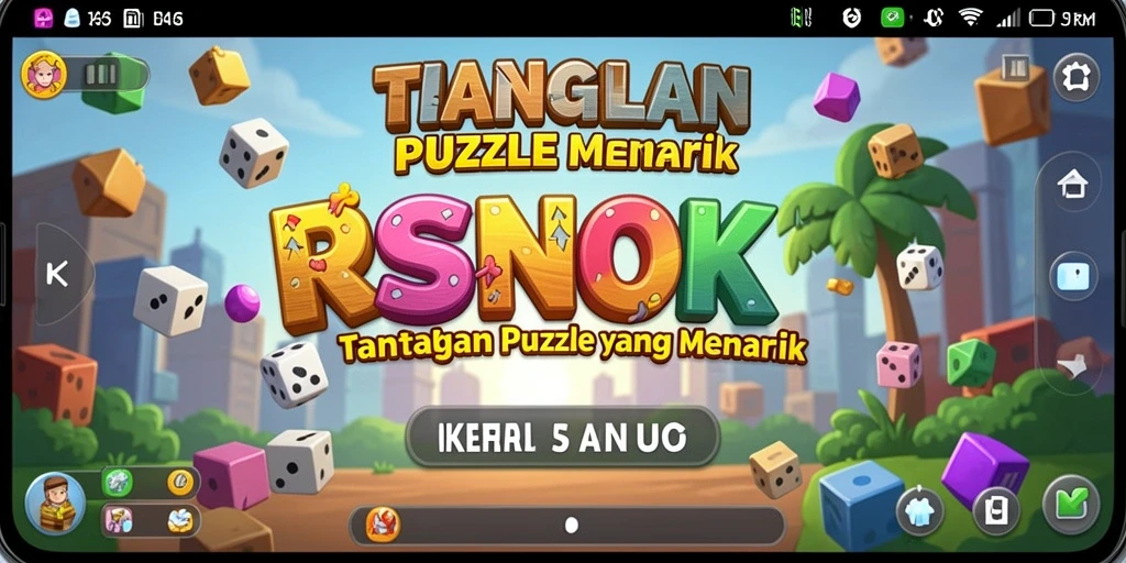 Screenshot gameplay RSNOK menunjukkan teka-teki yang menantang dan cerah.