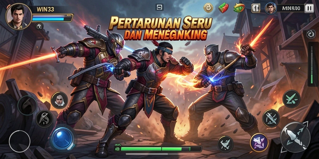 Tampilan gameplay WIN33 yang intens dan seru saat bertarung.